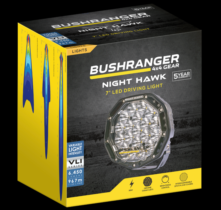 2x 7" Spotlights Bushranger Night Hawk SR (Beam included) NHX180VLI-KIT+ NHW20VLI Bushranger