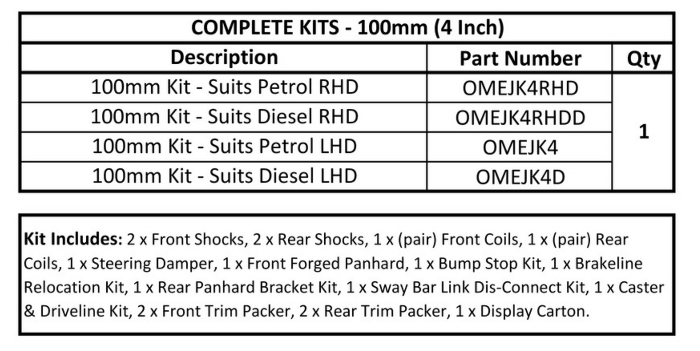 Suspension Kit OME | Jeep Wrangler JK | +100mm Lift OME