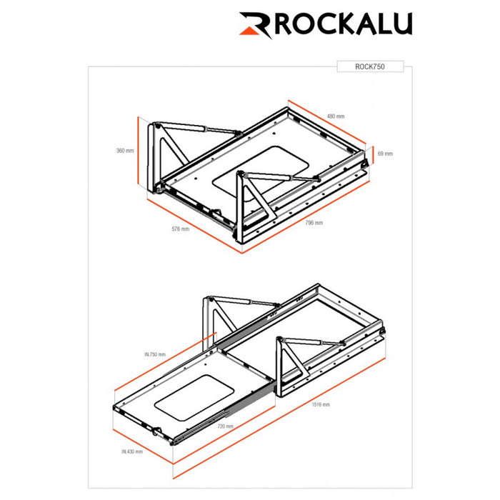 Sliding/tilting tray ROCKALU for refrigerators (750x430mm) ROCK750 Rockalu