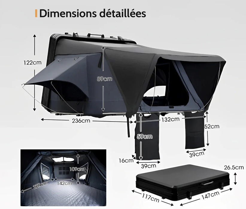 Rooftop Tent Aluminium - Suitable for 3/4 persons SANHIMA Xperts 4x4